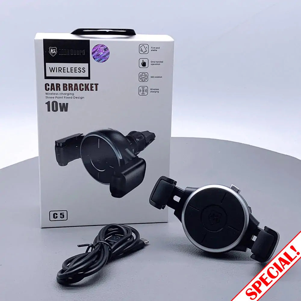 "Universal Qi-enabled wireless car charger holder with anti-slip grip"