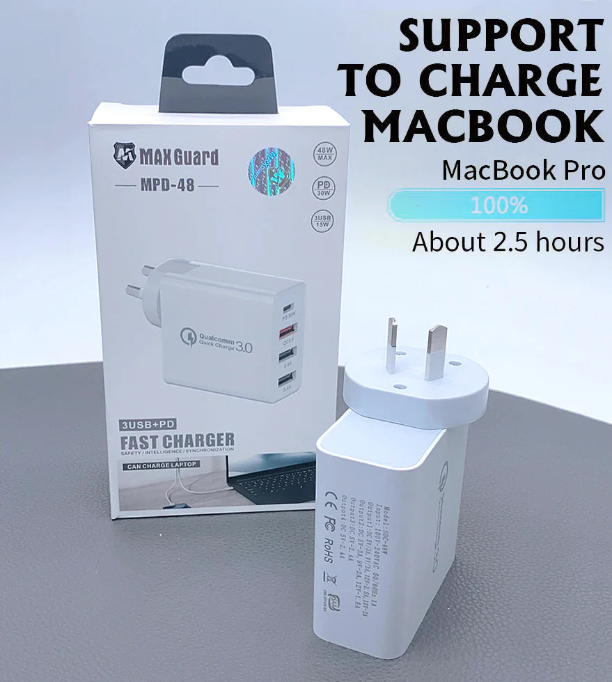 48W super fast Quick Charger 3 usb & type C output ( notebooks compatible) gadget experts australia