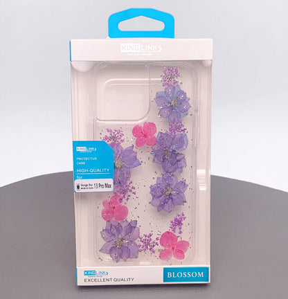 King Link Real Flower Crystal Hard Blossom Case For iPhone (Purple & Pink)