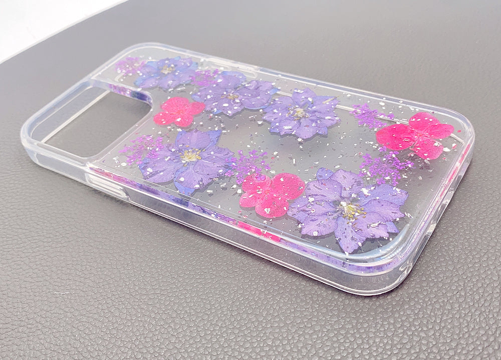 King Link Real Flower Crystal Hard Blossom Case For iPhone (Purple & Pink)