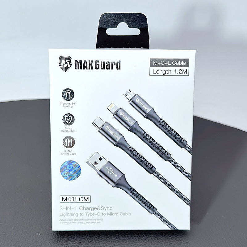 Maxguard 1.2M 3 in 1 Cable ( micro / lightning/ type C )