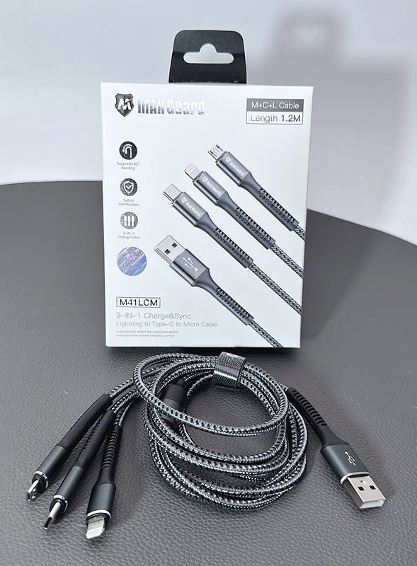 Maxguard 1.2M 3 in 1 Cable ( micro / lightning/ type C )