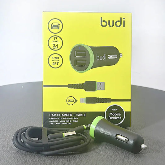 Budi 1.2m Lightning Car Charger + Cable