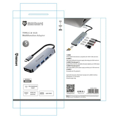 Maxguard 5 In 1 Type-C HUB Adapter (USB 3.0)