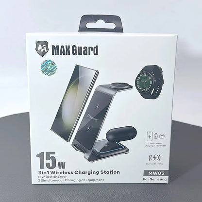 Maxguard 15W 3 In 1 Wireless Charging Station (For Samsung)