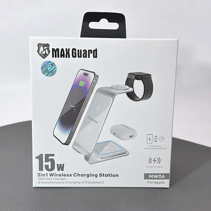 Maxguard 15W 3 In 1 Wireless Charging Station Fast Charger (For Apple)