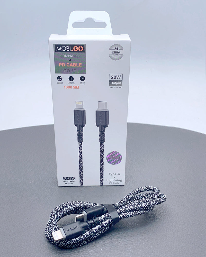 Mobigo 1m Nylon PD 20W Type-C To Lightning Cable GO1TL