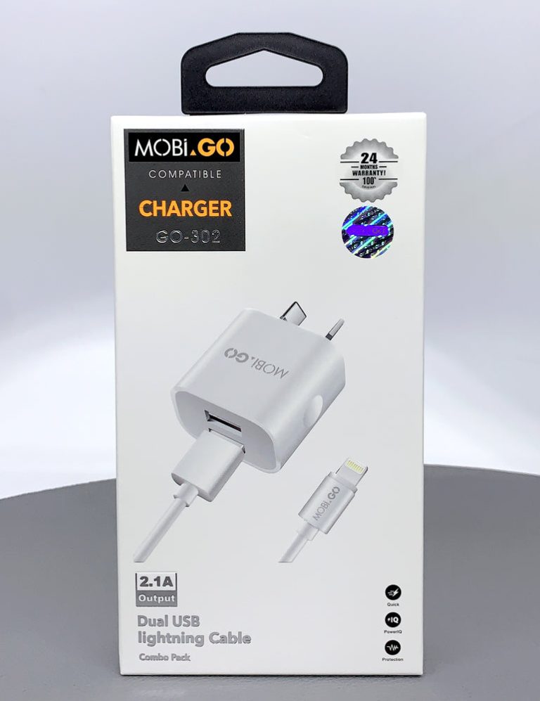 Mobigo Dual USB Fast Home Charger With Lightning Cable